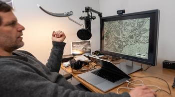 Davi Bock explores fruit fly neurons on a computer screen