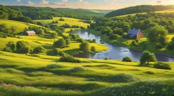 Rural landscape of mountains and a river