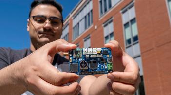 Graduate student Soheyl Faghir-Hagh shares a prototype device for low cost precipitation monitoring