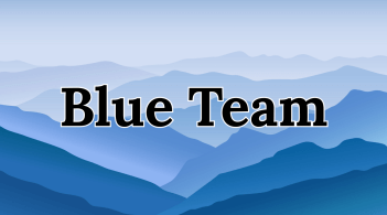 "Blue Team" text with a blue mountainscape background