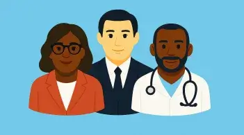 3 cartoon style people