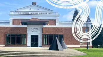 exterior of the Fleming with a swirling white graphic.