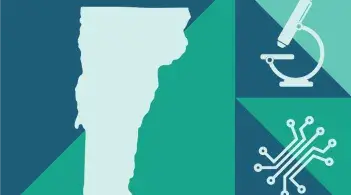 STRIVE logo of Vermont, a microscope, and circuits