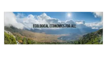 View from summit with text "Ecological Economics for all"