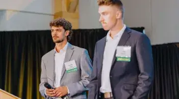 People looking out into crowd