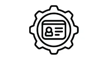 Icon of name badge in a settings cog