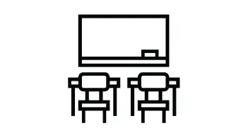 icon of classroom with chalkboard and two desks