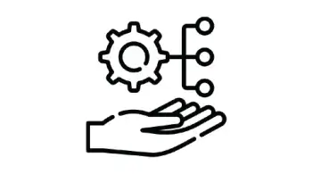 icon with settings cog above open hand