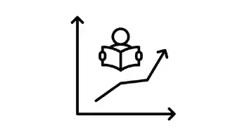 icon of graph trending up with student looking at open book