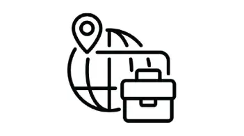 icon of world with map location symbol and briefcase