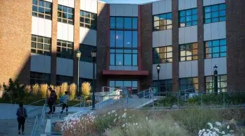 The exterior of the Aiken Center on UVM campus