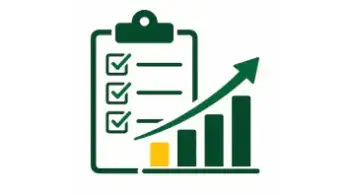 checked off tasks and chart showing an upward trend