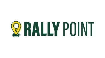 The Rally Point logo, which features a yellow location pin with a green UVM "V".