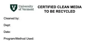 Empty Certified Clean Media to be Recycled Label example