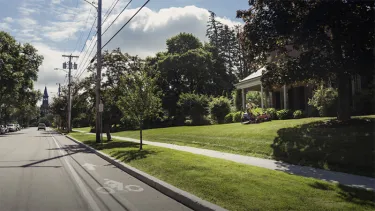 View of quiet street in Burlington, Vermont