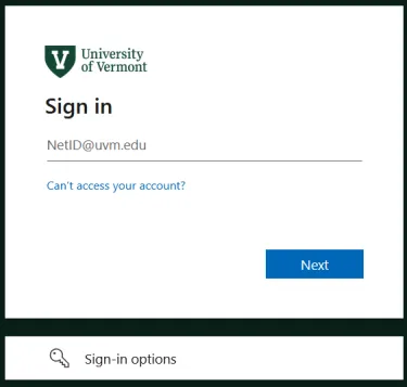UVM signin screen.