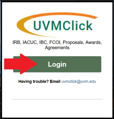 Arrow pointing to UVMClick login button.