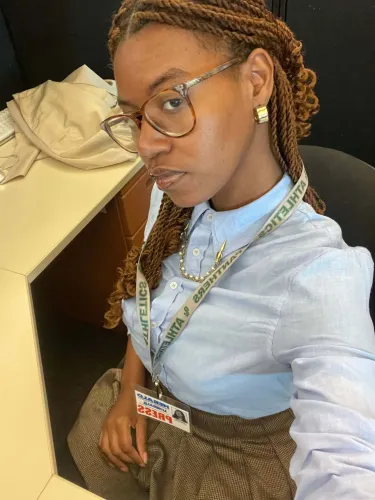 student intern Alexia Croll of SUNY Old Westbury at the Long Island Herald
