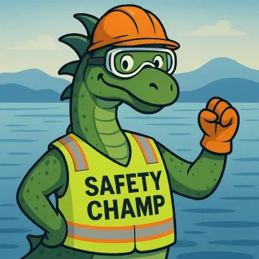"Safety Champ" - Lake Champlain's Champ wearing PPE