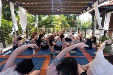 Group of students participating in yoga together in Puerto Rico