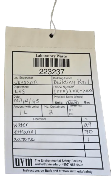 White waste tag filled in
