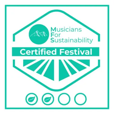 badge icon with teal print reading "musicians for sustainability certified festival" 