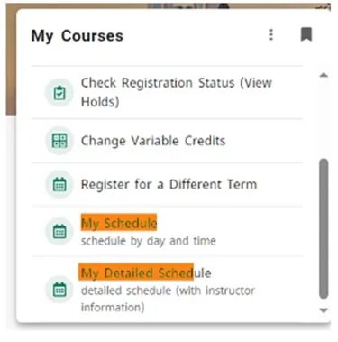 Screen capture of "My Courses" located in "My UVM"