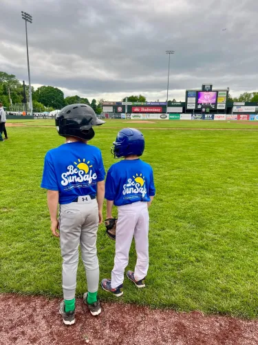 Lake Monsters Bat Kids with Be Sun Safe shirts