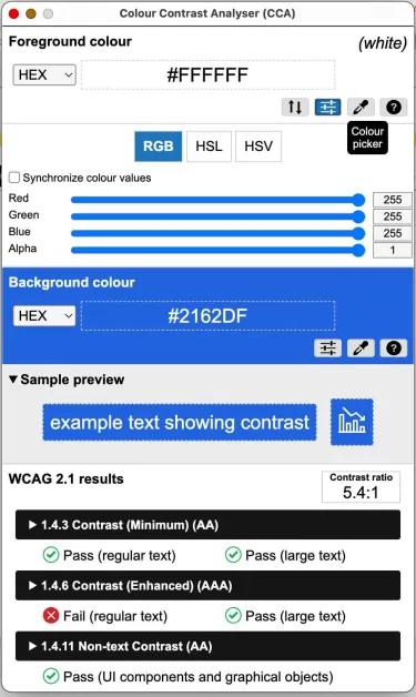 Screenshot of the TPGi Colour Contrast Analyser