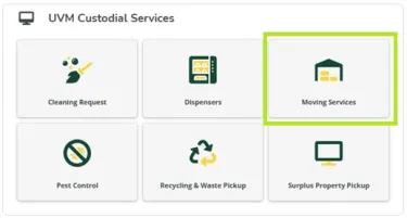 Planon menu showing an icon with the words "Moving Services"