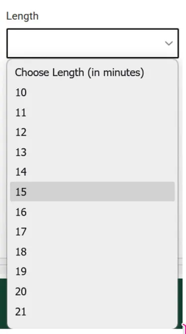 The Length picklist that appears after selecting "Yes" for Override Course Time.