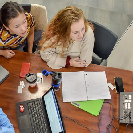 Bird-eye view of a group of students studying
