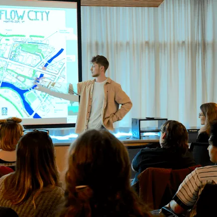 Student doing a final presentation in a landscape design course