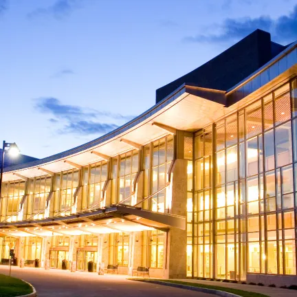 hospital at dusk