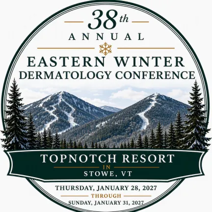 38th Annual Winter Dermatology Conference Logo with ski mountains and trees