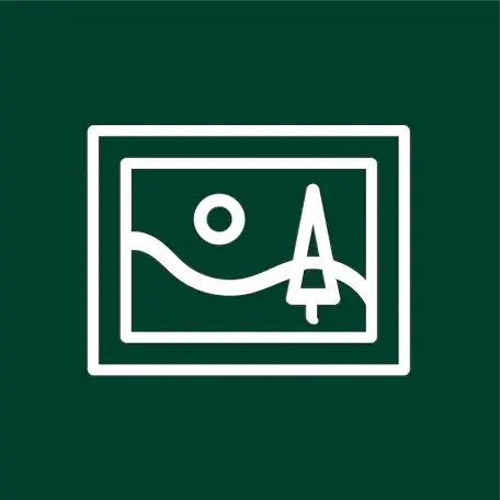 A white vector image of a painting over a dark green background.