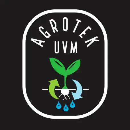 Agrotek logo: a plant sprouting underneath Agrotext UVM text