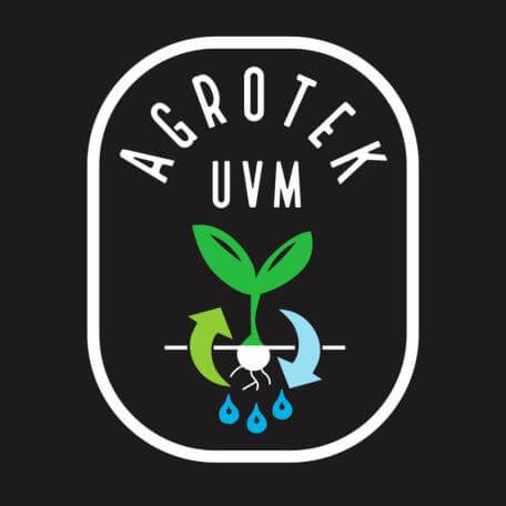 Agrotek logo: a plant sprouting underneath Agrotext UVM text