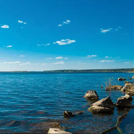 rocks near the shore of a lake