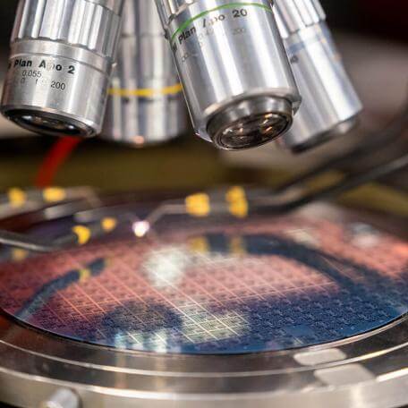 Closeup view of a semiconductor probe station