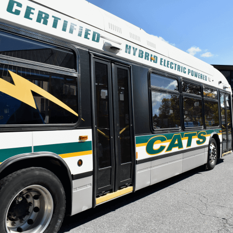 A UVM CATS Bus driving on campus