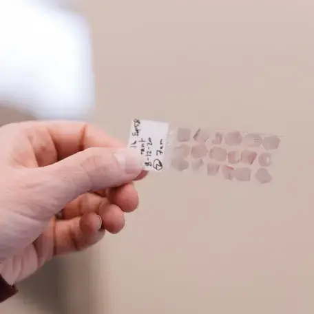 students hold a laboratory slide