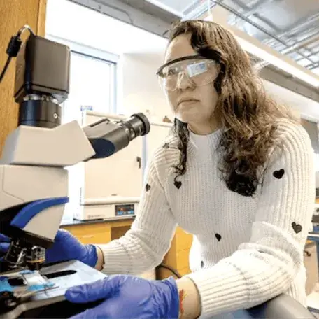 Yangguang Ou working at a microscope