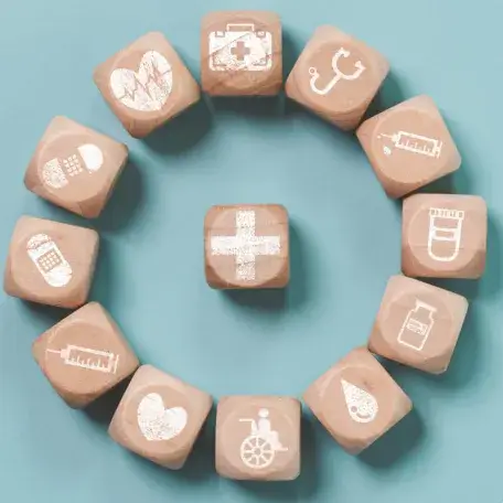 wooden blocks with health icons