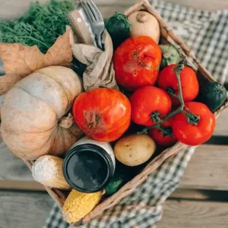 A mixture of vegetables in a basket