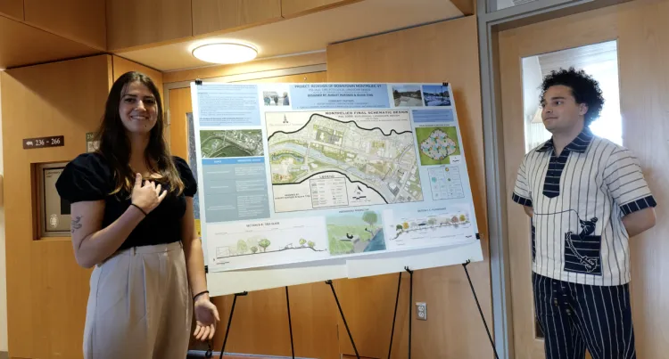 Students giving a final presentation in a landscape design class