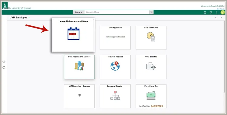 The new Leave Balance tile is a fast way to check accured time.