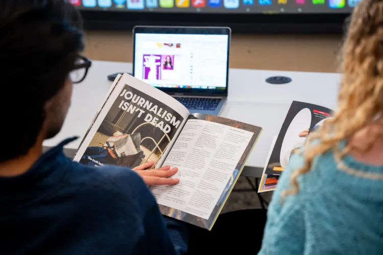 Biola students producing journalism packages for broadcast. (Photos provided by David Baxter.)