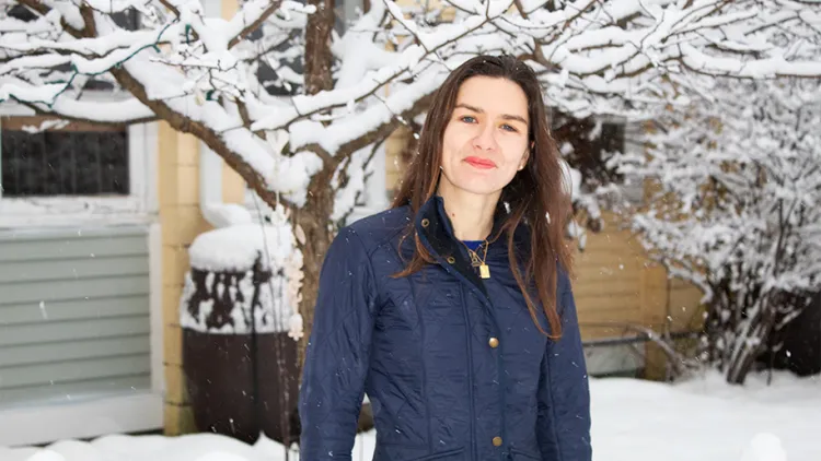 heather smiling on a snowy day