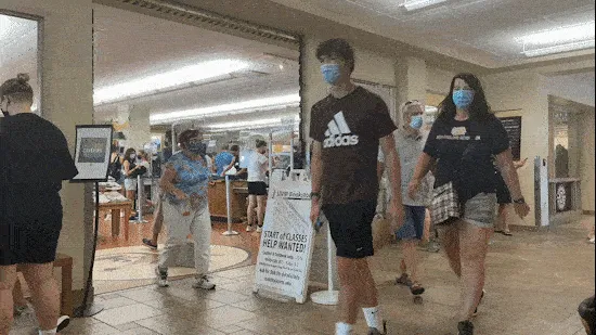 timelapse of students and families entering and exiting the bookstore